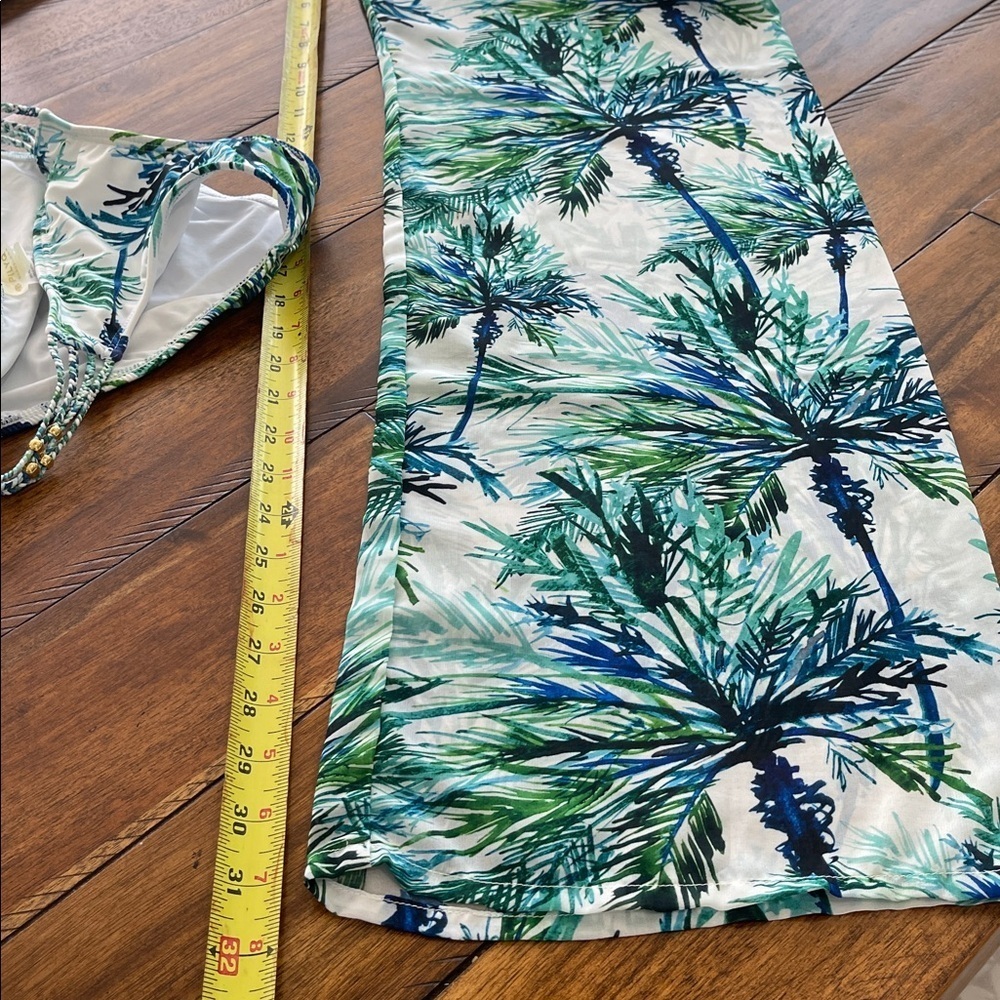 PilyQ 3 piece bikini set top bottom sheer cover up tropical leaf swimwear sz S - Picture 8 of 17